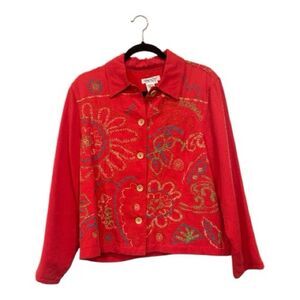 Coldwater Jacket Blazer Shacket Colorful Embroidered Red Button-Up